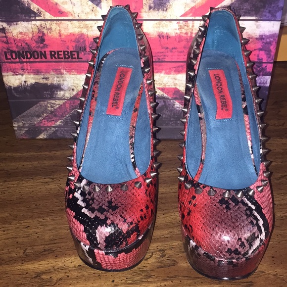 London Rebel Fuschia Multi Snake Spike Wedge 7.5 - Picture 1 of 6